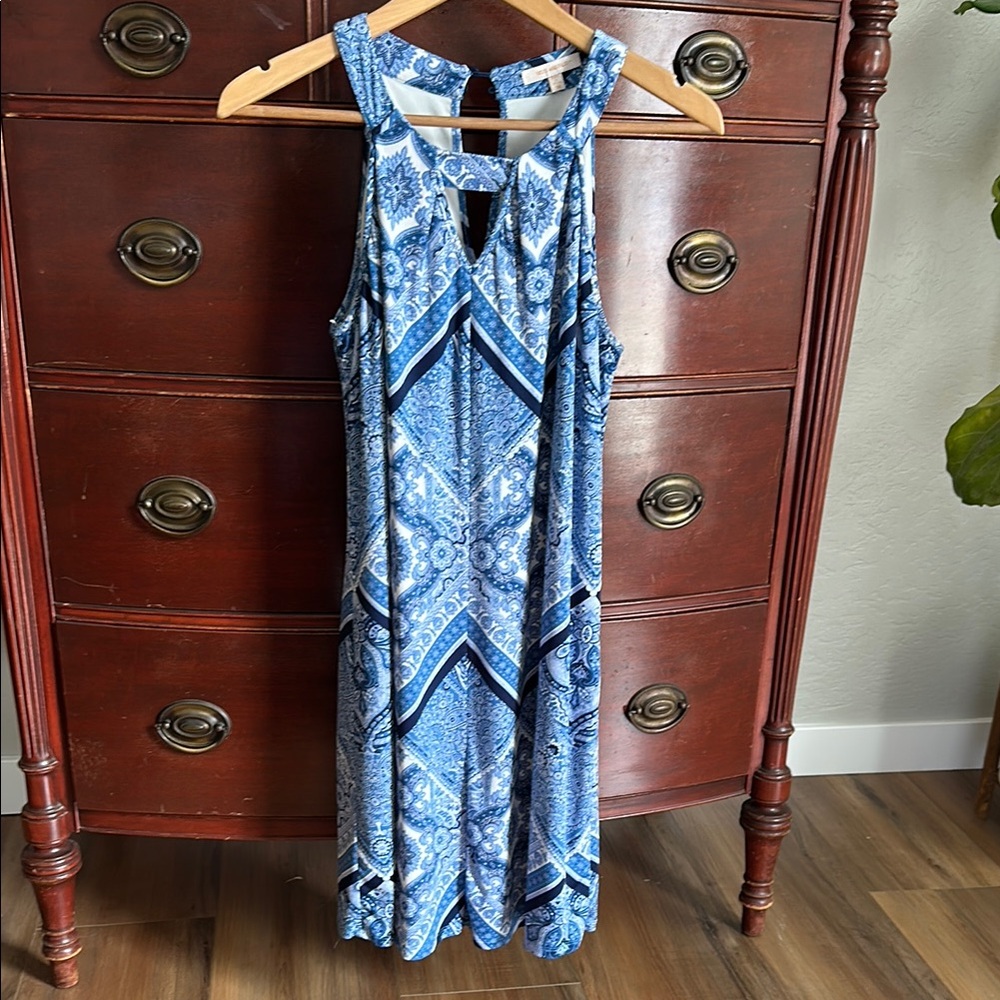 Blue Patterned Sleeveless Dress